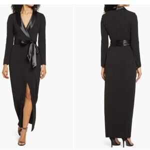 ELIZA J LONG SLEEVE TUXEDO BLACK GOWN DRESS sz 2